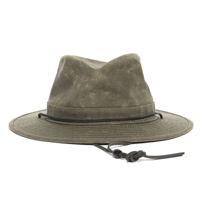 Goorin Bros. evolution valley center dent wide brim waxed cotton fedora hat Olive front view
