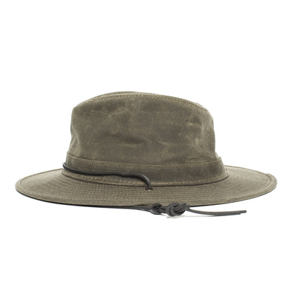 Goorin Bros. evolution valley center dent wide brim waxed cotton fedora hat Olive side view