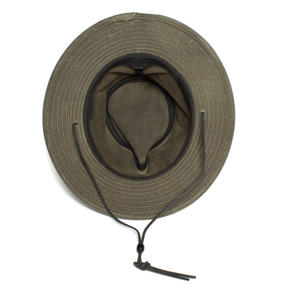 Goorin Bros. evolution valley center dent wide brim waxed cotton fedora hat Olive  Sweatband